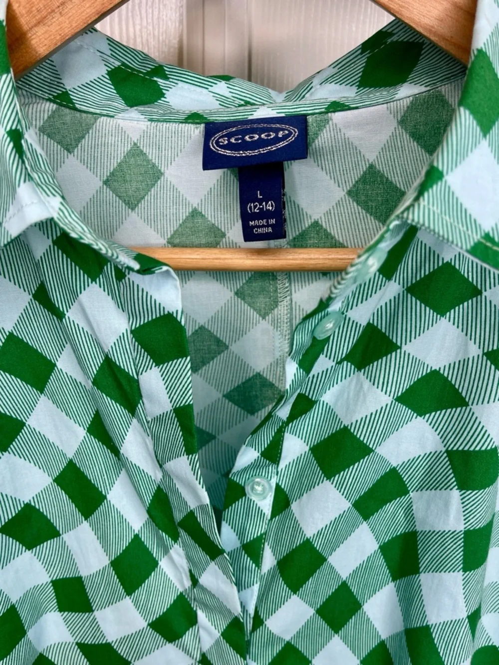 Scoop Green Wavy Gingham Shirt Dress Button Front Fit & Flare L | Preppy Summer - Picture 3 of 7